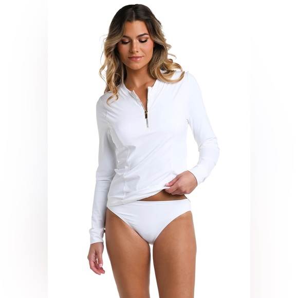 La Blanca Island Goddess Half Zip Rash Guard w/ Cups | White | Small | NWT - Picture 2 of 7